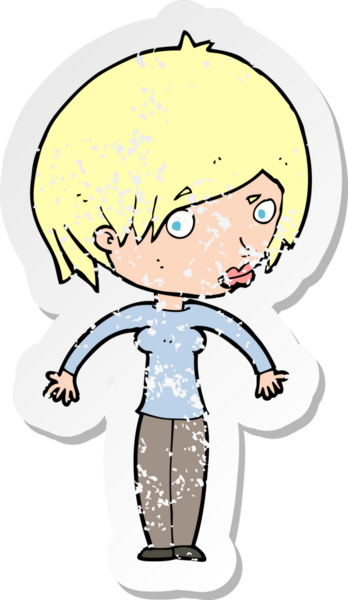 Bir insanın omuz silktiği karikatür kadın etiketi.