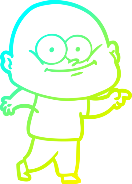 Bir insan tarafından çizilmiş, kel bir adamın soğuk çizgi çizimi.