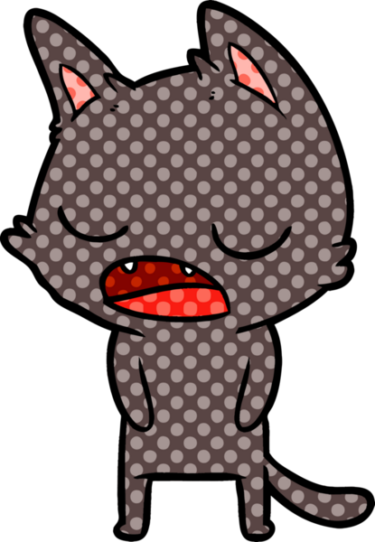 Bir insan tarafından çizilmiş konuşan kedi çizgi filmi.