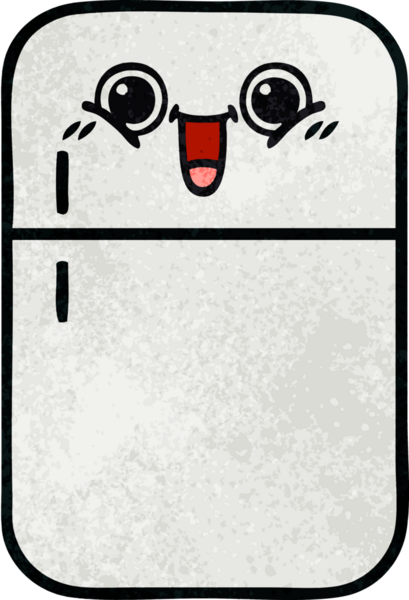 Bir insan tarafından çizilmiş buzdolabının retro grunge desenli karikatürü.