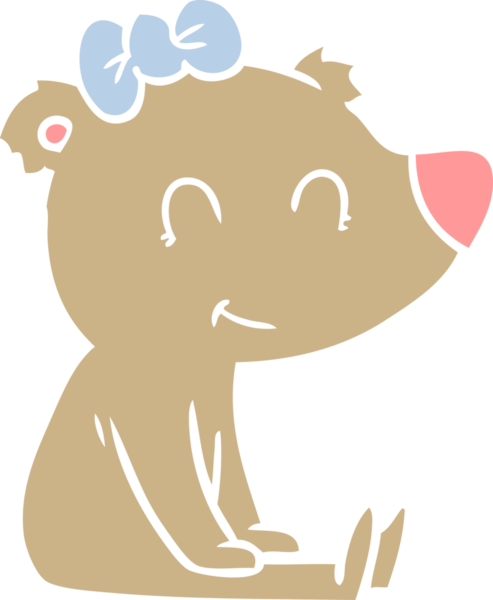 Oturan dişi ayı düz renkli çizgi film bir insan tarafından çizildi.