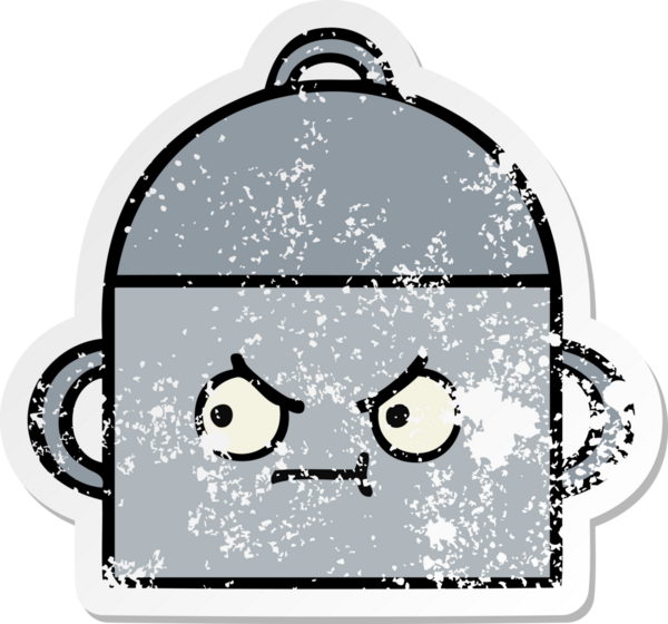 Bir insan tarafından çizilmiş tatlı bir yemek tenceresinin sıkıntılı çıkartması.