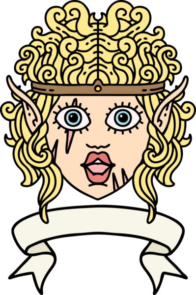 Retro Dövme Tarzı Elf Barbar karakter yüzü Bir insan tarafından çizilmiş pankartıyla