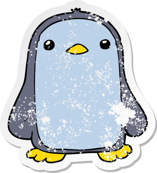 Bir insan tarafından çizilmiş sevimli bir penguenin sıkıntılı çıkartması.