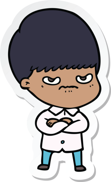 Bir insan tarafından çizilmiş kızgın bir çizgi film çocuğunun çıkartması.