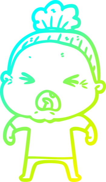 Bir insan tarafından çizilmiş kızgın yaşlı bir kadının soğuk çizgi çizimi.