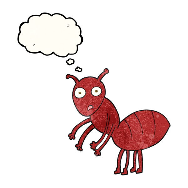 Bir insan tarafından çizilmiş serbest çizim düşünce kabarcığı desenli karınca.