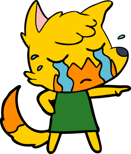 Bir insan tarafından çizilmiş üzgün küçük tilki çizgi film karakteri.