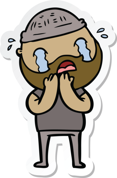 Bir insan tarafından çizilmiş ağlayan sakallı bir adamın çıkartması.