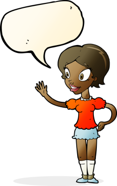 Bir insan tarafından çizilmiş konuşma balonlu bir kadın.