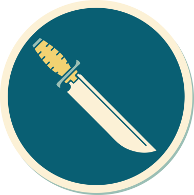 Bir insan tarafından çizilmiş bıçağın geleneksel stiliyle dövme çıkartması.