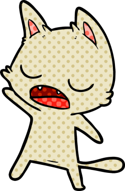 Bir insan tarafından çizilmiş konuşan kedi çizgi filmi.