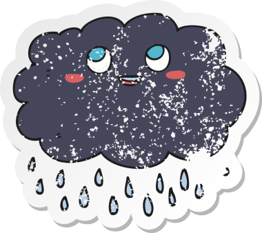Bir insan tarafından çizilmiş karikatür yağmur bulutu etiketi.