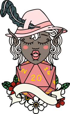 Retro Dövme Tarzı Elf Ozan Karakteri Bir insan tarafından çizilmiş doğal 20