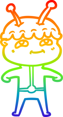 Gökkuşağı gradyan çizimi bir insan tarafından çizilmiş dost bir uzay adamının çizimi