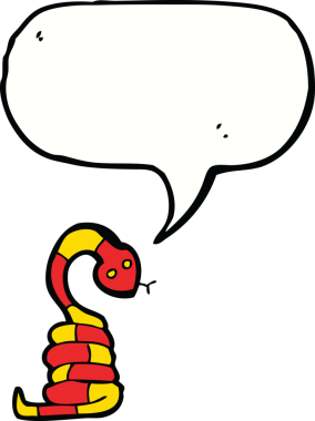 Bir insan tarafından çizilmiş konuşma balonlu çizgi film yılanı.