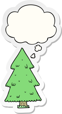 Düşünce baloncuğu insan tarafından çizilmiş bir çıkartma olan karikatür Noel ağacı.