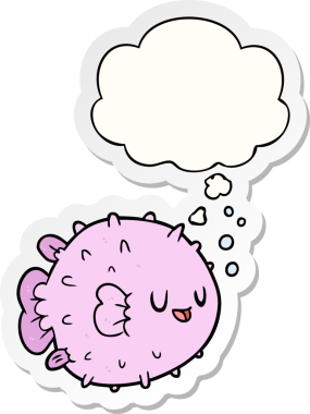 Düşünce baloncuklu balon balığı bir insan tarafından çizilmiş bir çıkartma.