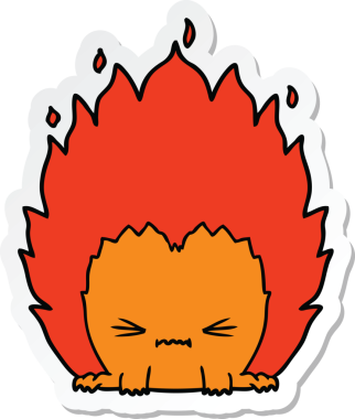 Bir insan tarafından çizilmiş bir ateş yaratığının çıkartması.