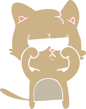 Yorgun düz renkli çizgi film kedisi Bir insan tarafından çizilmiş gözler