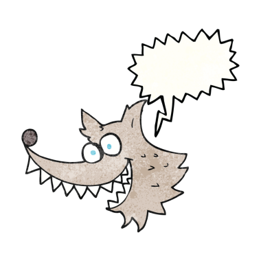 Serbest konuşma balonu, bir insan tarafından çizilmiş çizgi film karakterli çılgın kurt.