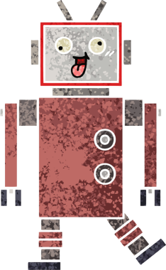 Bir insan tarafından çizilmiş bir robotun retro çizim tarzı karikatürü