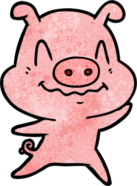 Bir insan tarafından çizilmiş sinirli çizgi film domuzu.