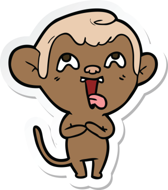 Bir insan tarafından çizilmiş çılgın bir maymun çıkartması.