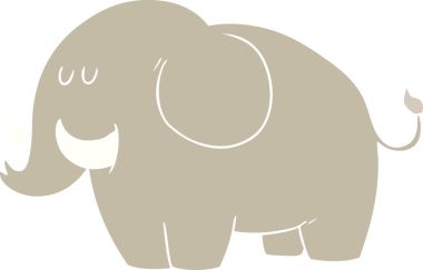 Bir insan tarafından çizilmiş düz renkli çizgi film fili.