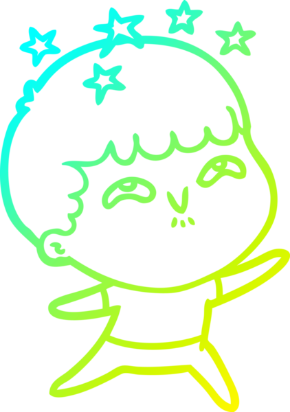 Bir çizgi film karakteri, bir insan tarafından çizilmiş soğuk gradyan çizimi.