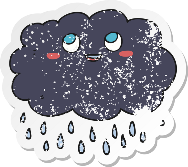 Bir insan tarafından çizilmiş karikatür yağmur bulutu etiketi.