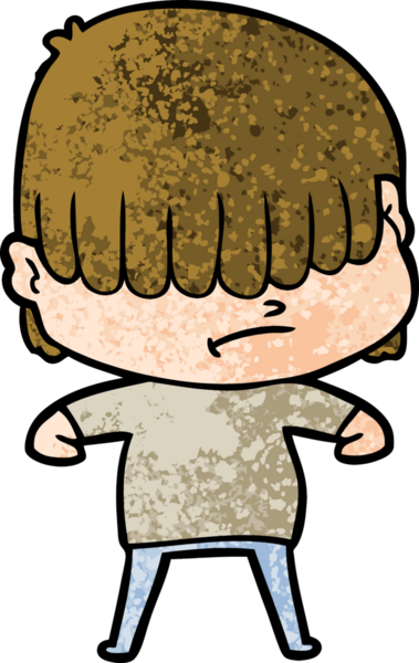 Bir insan tarafından çizilmiş dağınık saçlı çizgi film çocuğu.