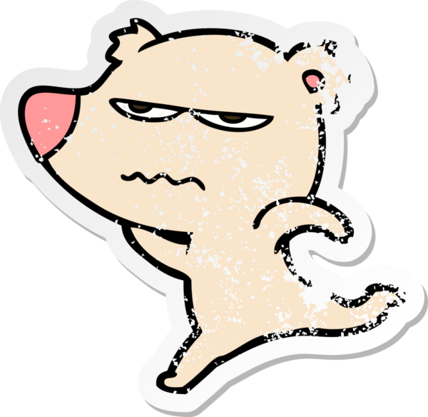 Bir insan tarafından çizilen kızgın ayı karikatürünün sıkıntılı çıkartması.