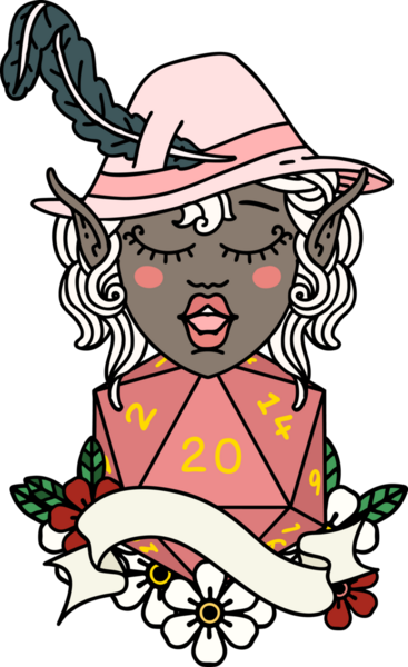 Retro Dövme Tarzı Elf Ozan Karakteri Bir insan tarafından çizilmiş doğal 20