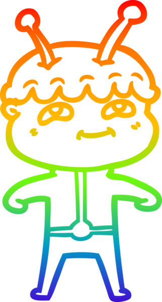 Gökkuşağı gradyan çizimi bir insan tarafından çizilmiş dost bir uzay adamının çizimi