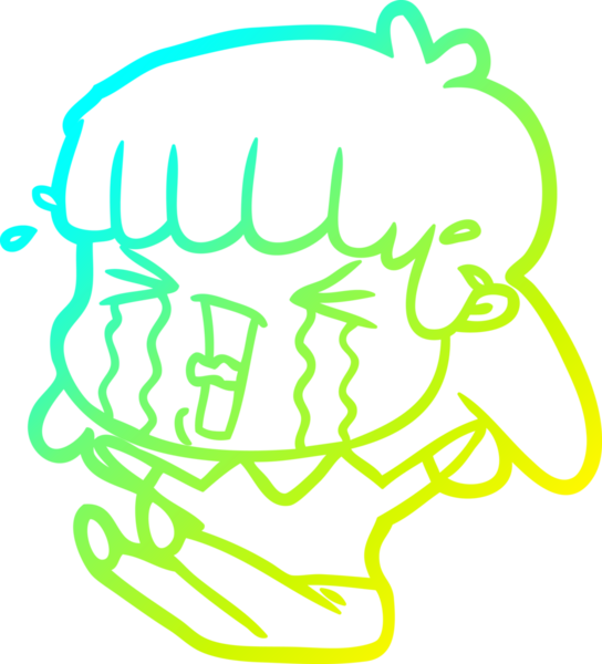 Bir insan tarafından çizilmiş göz yaşları içinde bir çizgi film kadını çizimi.