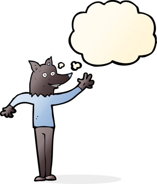 Bir insan tarafından çizilmiş düşünce balonlu kurt adam.