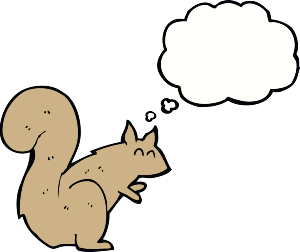 Bir insan tarafından çizilmiş düşünce baloncuklu bir sincap.