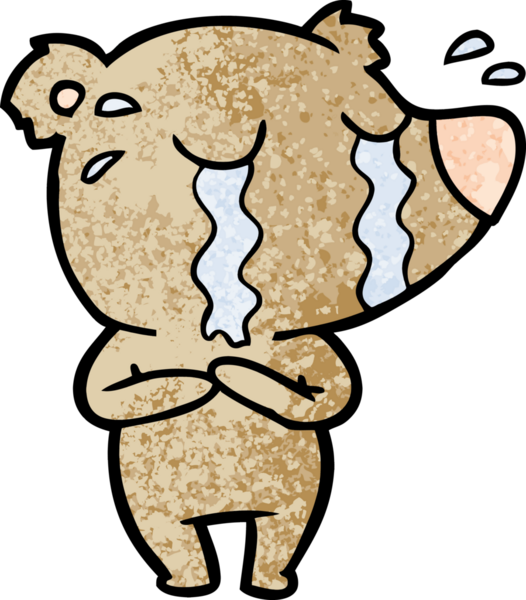 Bir insan tarafından çizilmiş ağlayan ayı karikatürü.