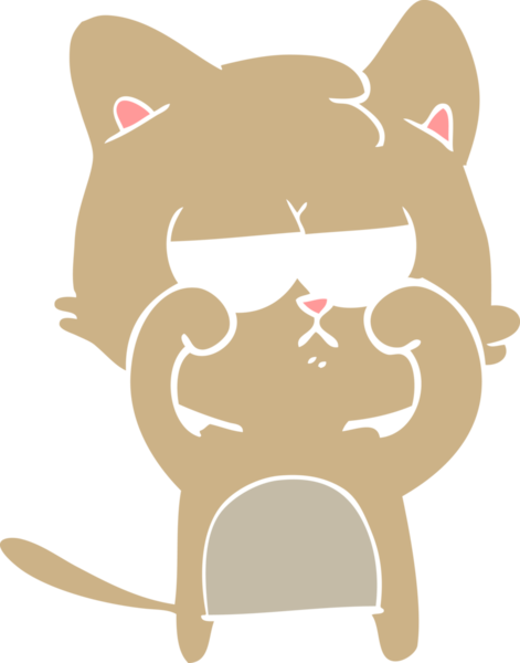 Yorgun düz renkli çizgi film kedisi Bir insan tarafından çizilmiş gözler