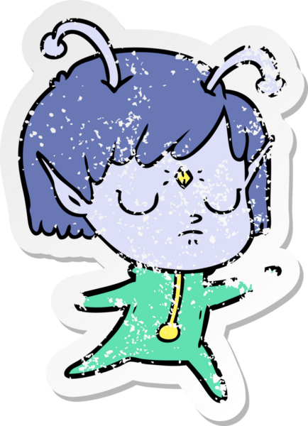 Bir insan tarafından çizilmiş uzaylı bir kızın sıkıntılı çıkartması.