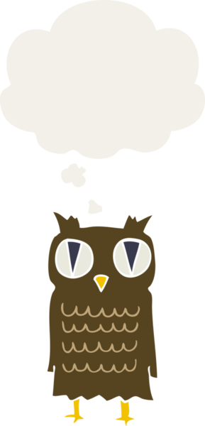 bir insan tarafından çizilmiş düşünce baloncuğu olan çizgi film baykuşu