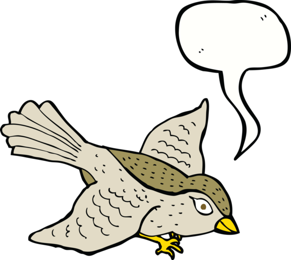Bir insan tarafından çizilmiş konuşma balonlu uçan kuş.