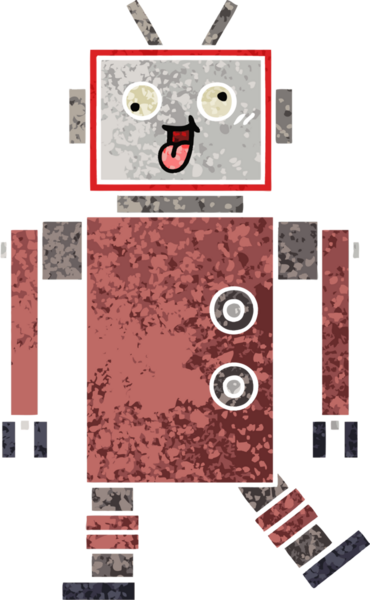 Bir insan tarafından çizilmiş bir robotun retro çizim tarzı karikatürü