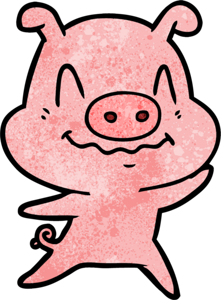 Bir insan tarafından çizilmiş sinirli çizgi film domuzu.