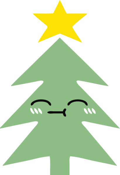 Bir insan tarafından çizilmiş bir noel ağacının düz renkli retro karikatürü