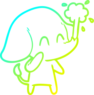 Bir insanın çizdiği suyu püskürten şirin bir filin soğuk eğimli çizgisi.