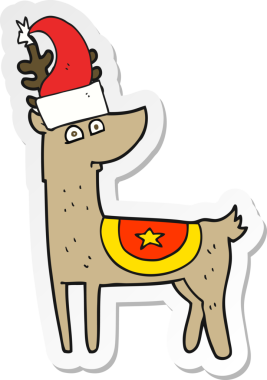 Bir insan tarafından çizilmiş Noel şapkası takan bir ren geyiği çıkartması.