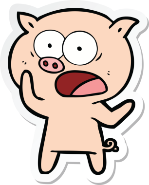 Bir insan tarafından çizilmiş domuz çizgi filmi etiketi.