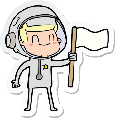 Bir insan tarafından çizilmiş mutlu bir astronotun çıkartması.